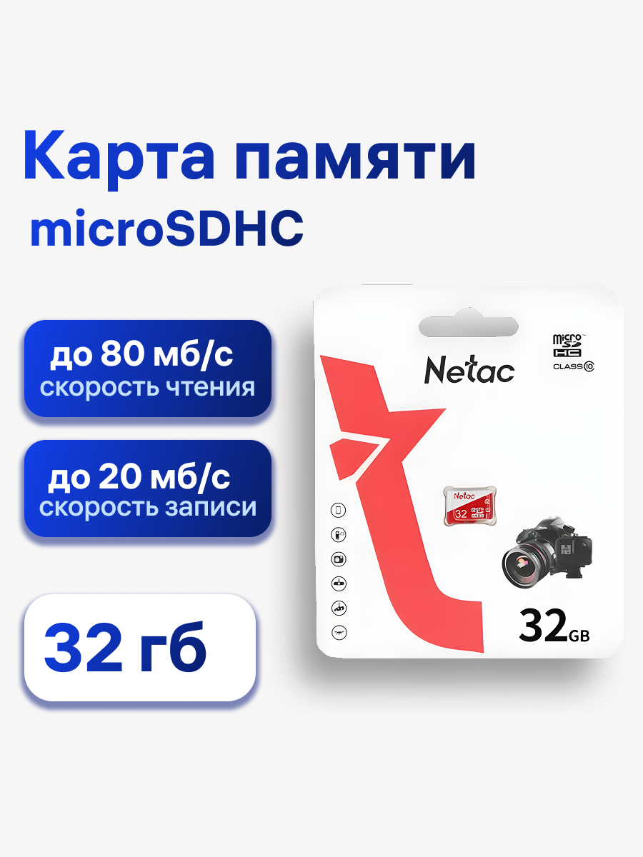 Карта памяти Netac 32 ГБ P500 ECO, microSD (NT02P500ECO-032G-S)