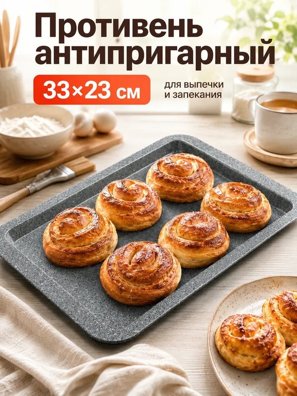 Противень для духовки, для запекания Доляна «Элин Мрамор. Прямоугольник», 33×23×2 см, антипригарное покрытие
