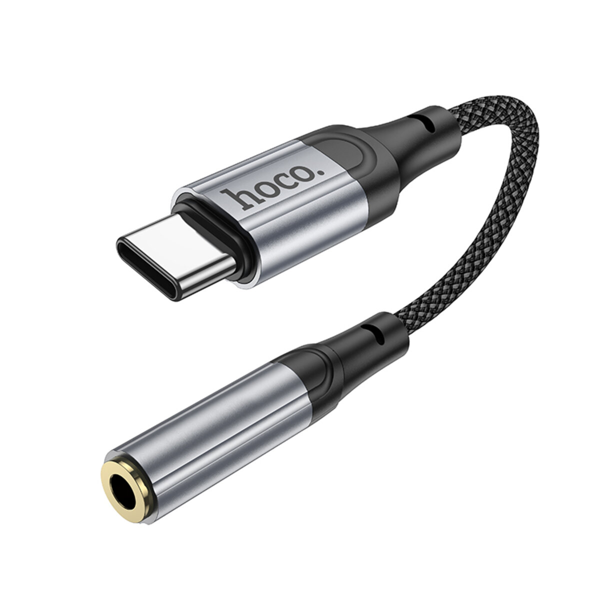 Адаптер-переходник Type-C на 3.5mm Jack AUX черный нейлоновый на смартфон, планшет, ноутбук