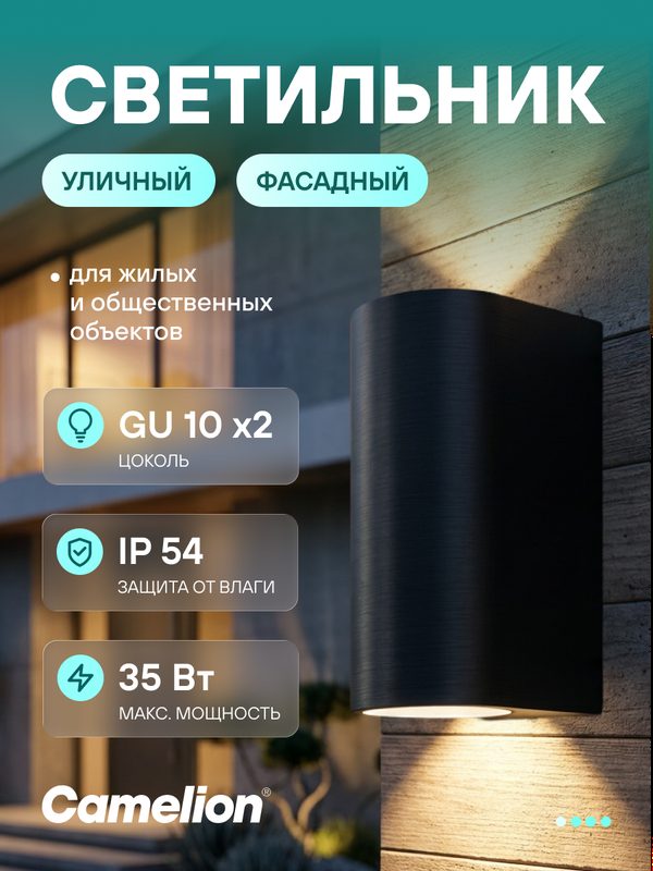 Уличный светильник Camelion / фасадный светильник из металла, IP54, 2хGU10