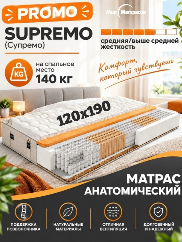 Матрас Supremo 120*190 Мир Матрасов, пружинный, ортопедический