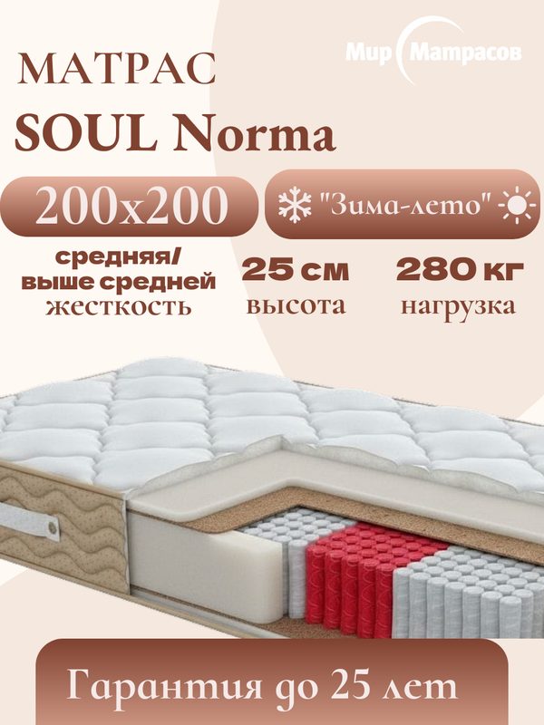 Матрас Мир Матрасов анатомический пружинный высокий SOUL Norma 200х200