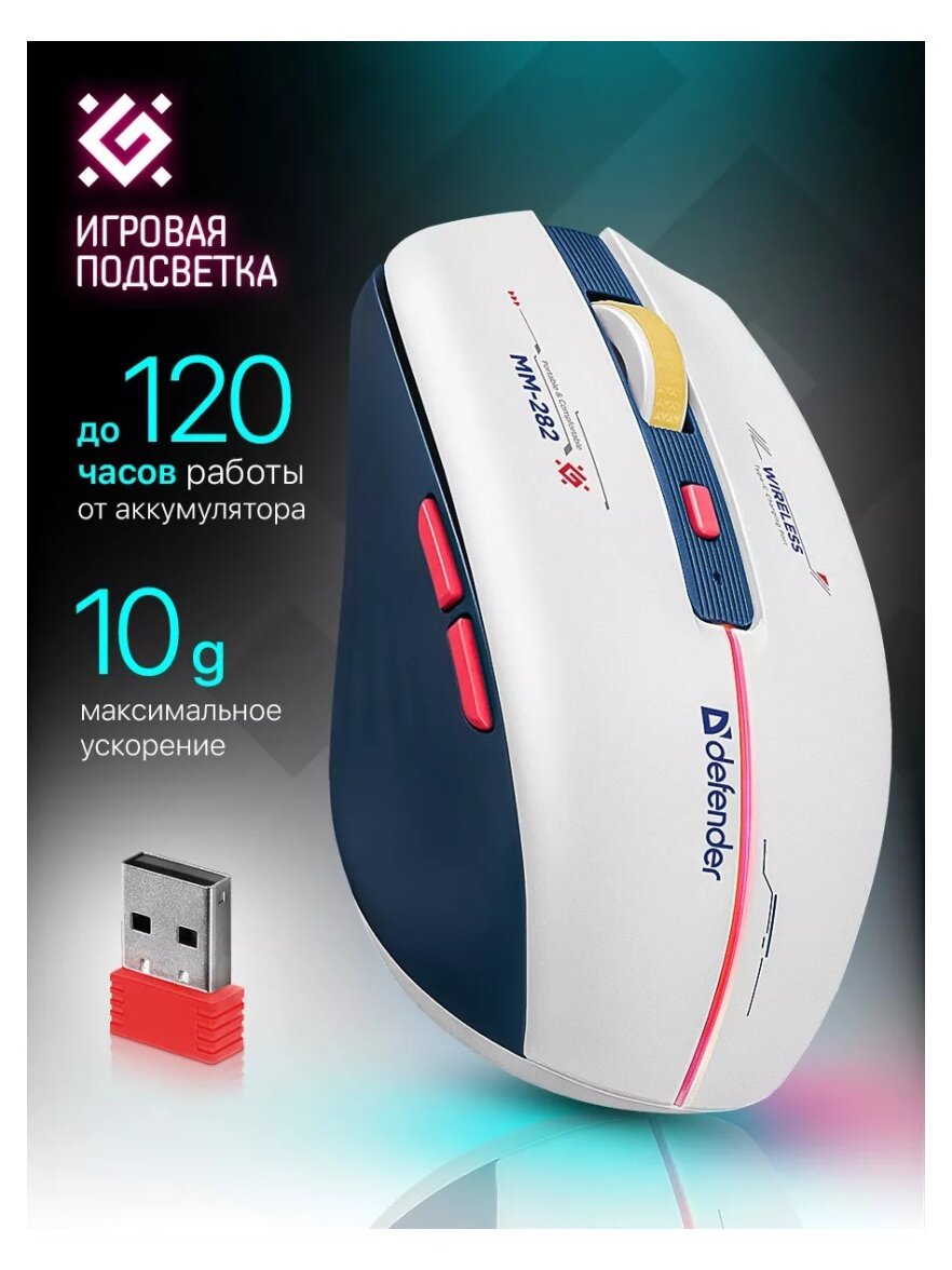 Мышь Defender Dila MM-282 беспроводная белый, синий