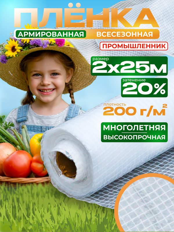 Армированная плёнка Промышленник, полиэтилен, 2x25м, 200г/м2