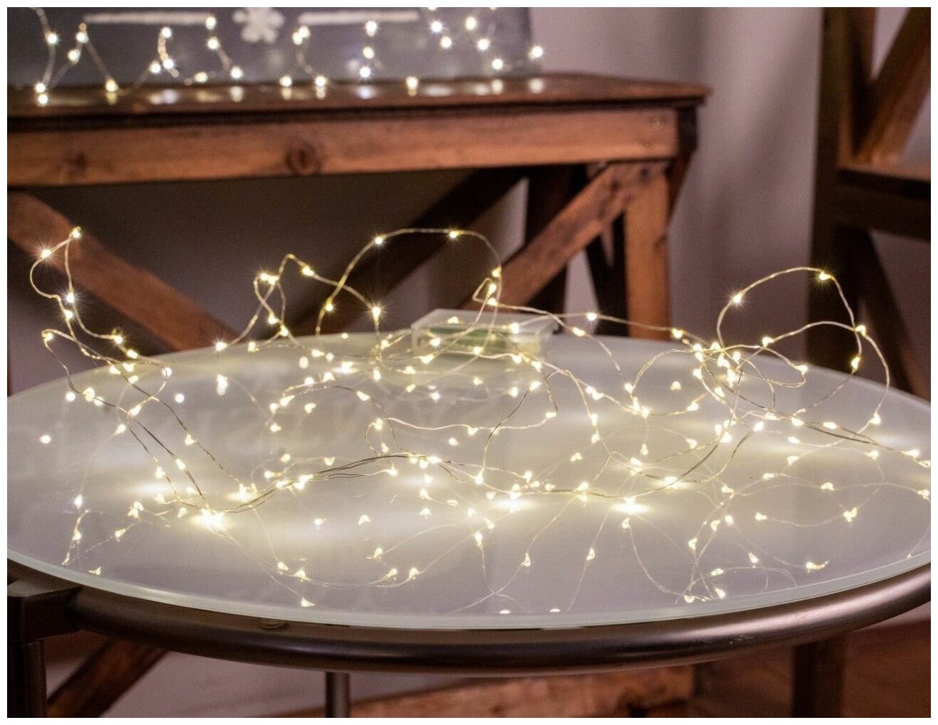 Гирлянда светлячки, 80 тёплых белых мини LED-огней, 4 м, серебристый провод, батарейки, Купман Интернешнл (Koopman.