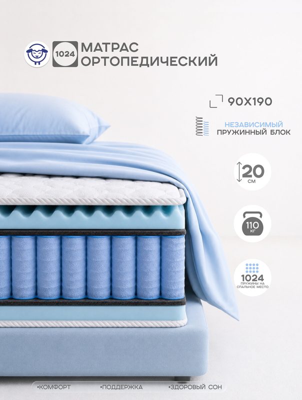 Матрас 90х190 см, Ортис "Премиум классик" массажный эффект + независимые пружины