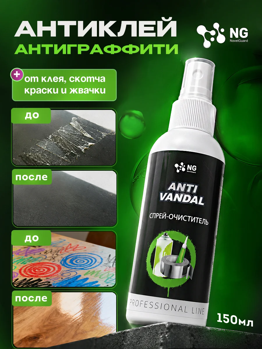 Чистящее средство для удаления скотча, клея, краски, тонировки, наклеек, маркера Антискотч NG230 150мл