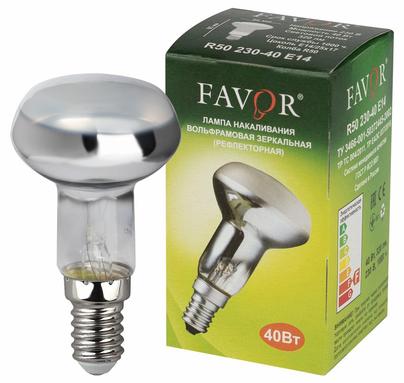 Лампа накаливания ЗК40 R50 230-40Вт E14 2700К (100) Favor 8105035