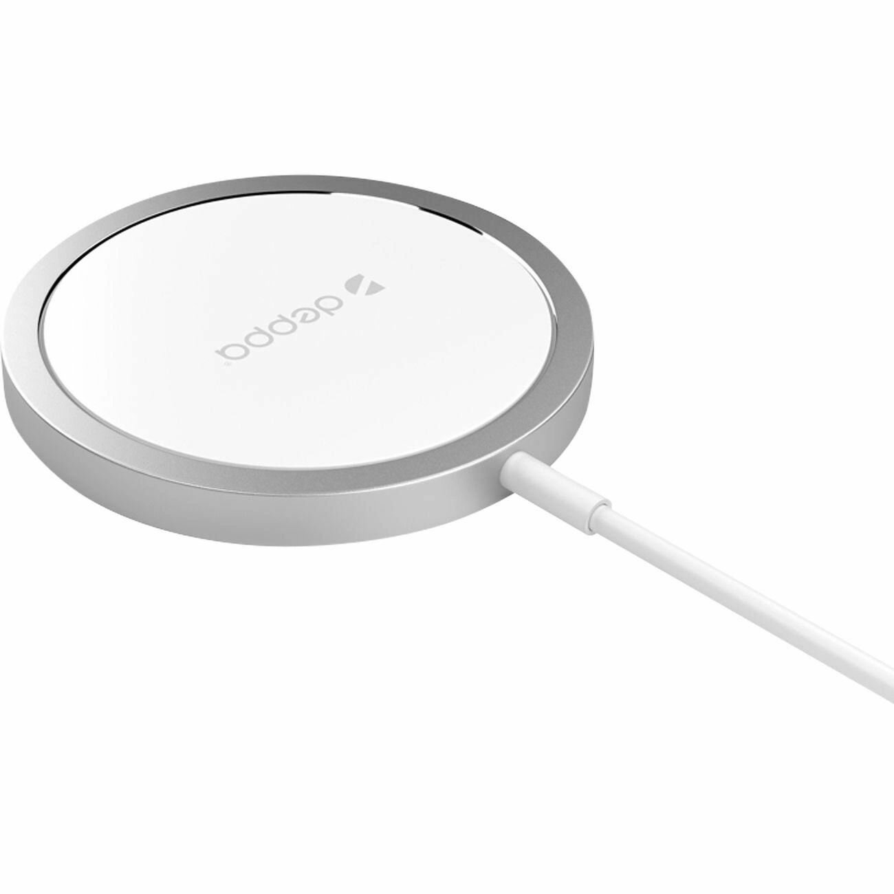 Беспроводное зарядное устройство Deppa MagSafe Qi 15W серебристое (24012)