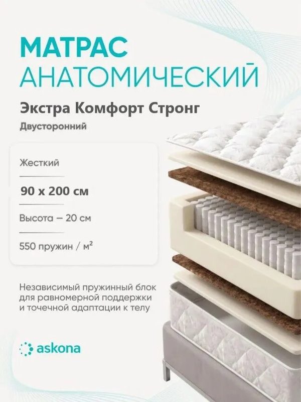 Матрас Askona / Аскона 90х200 Extra Comfort Strong (Экстра Комфорт Стронг) Анатомический