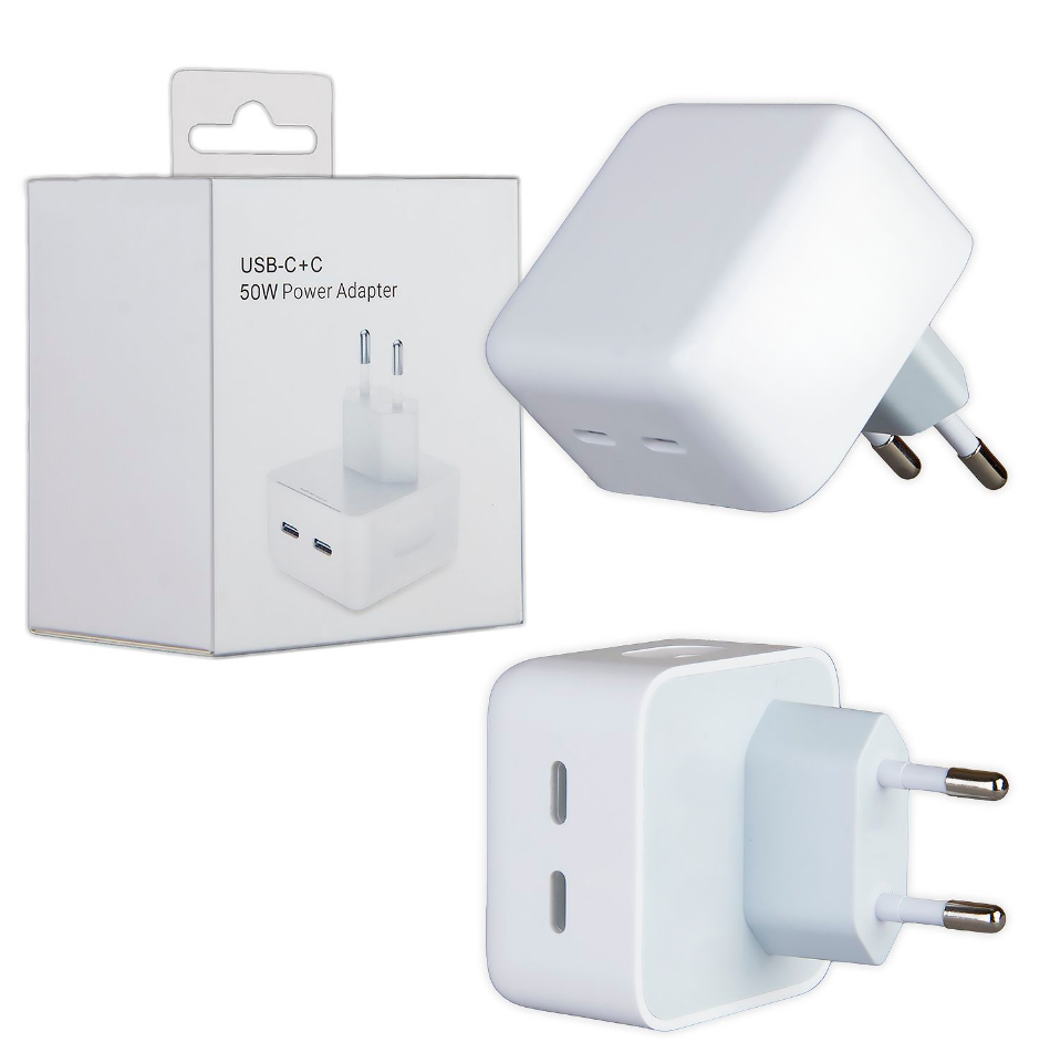 Зарядное устройство с двумя портами для iPhone, iPad, AirPods / Быстрая зарядка 50W для устройств Apple