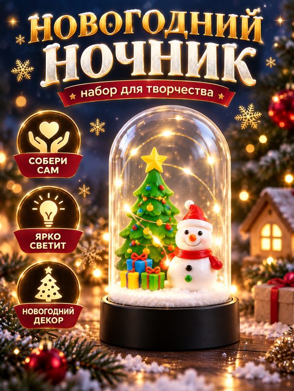 Набор для творчества Школа талантов "Снеговик" новогодний ночник