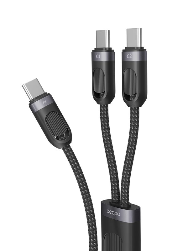 Кабель USB Type-C Type-C 2 в 1, 60Вт, 1.2м, черный, Deppa,72555