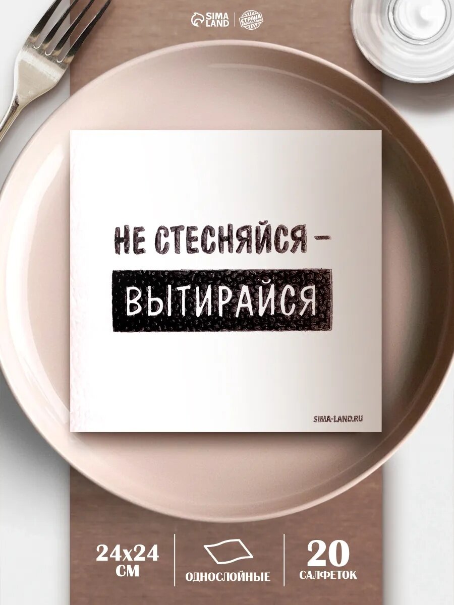 Салфетки бумажные однослойные Страна Карнавалия "Не стесняйся-вытирайся", 24х24 см, набор 20 шт.