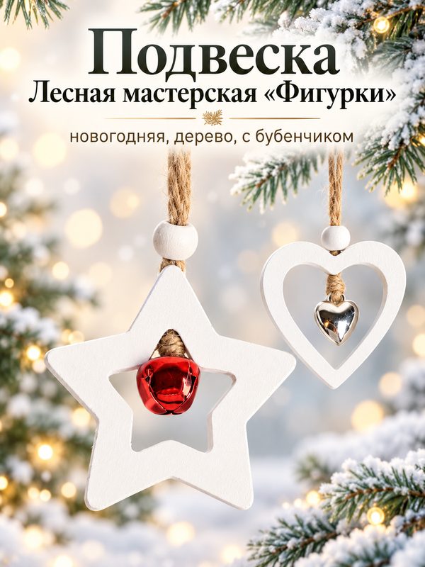 Подвеска Лесная мастерская "Фигурки", новогодняя, дерево, с бубенчиком