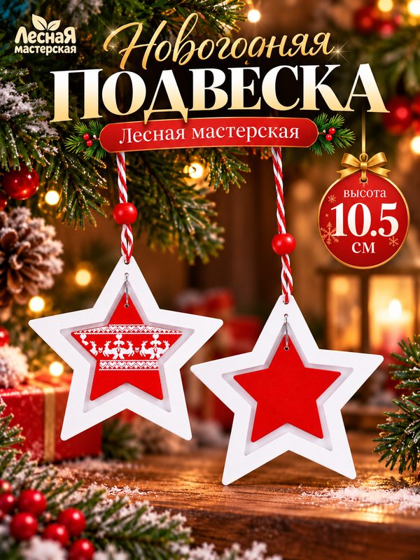Подвеска новогодняя Лесная мастерская, высота 10.5 см, цвет микс