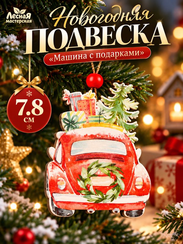 Подвеска новогодняя Лесная мастерская "Машина с подарками", 7.8 см