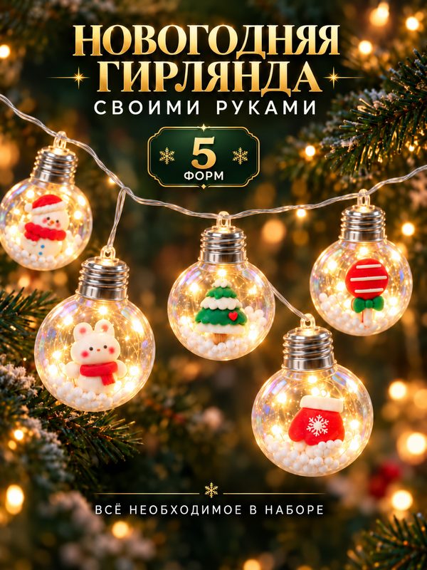 Набор для опытов Эврики "Новогодняя гирлянда" 5 форм, шары и игрушки