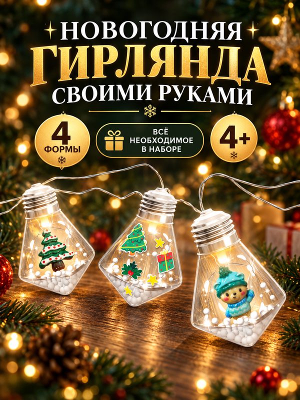 Набор для опытов Эврики "Новогодняя гирлянда", кристаллы, 4+, декор своими руками