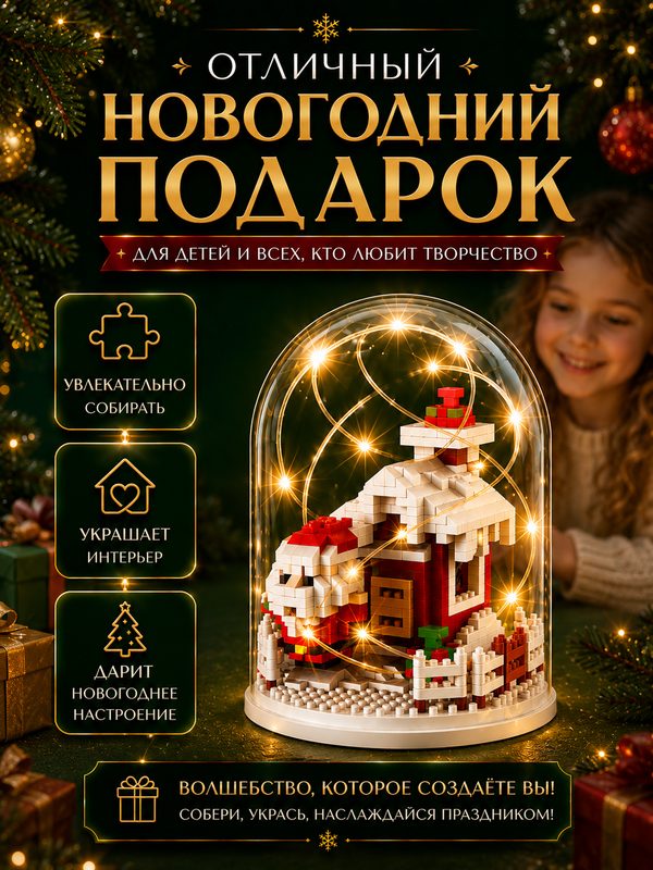 Конструктор UNICON «Новогодние истории», гирлянда, на батарейках, 818 деталей