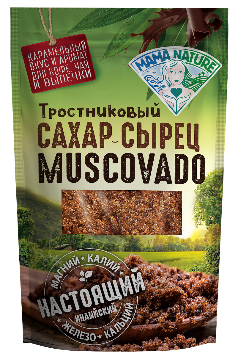 Упаковка из 8 штук Сахар-песок тростниковый Mama Nature Мусковадо 500г, пакет