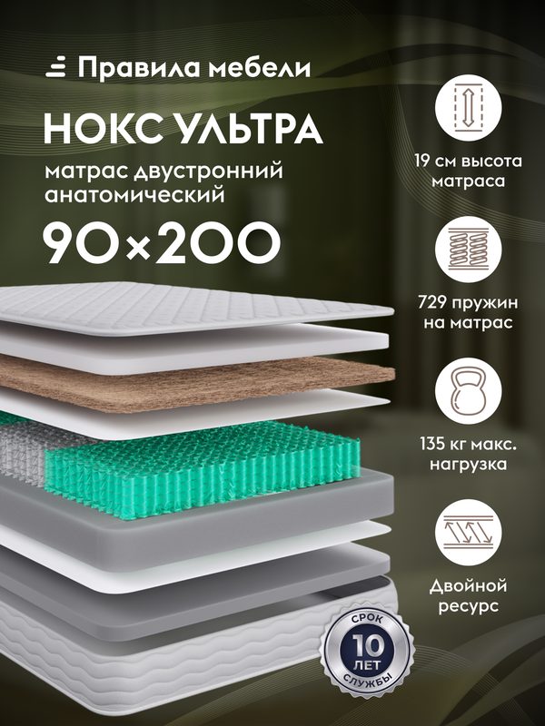 Матрас Нокс ультра, 90х200 см, независимые пружины, Белый