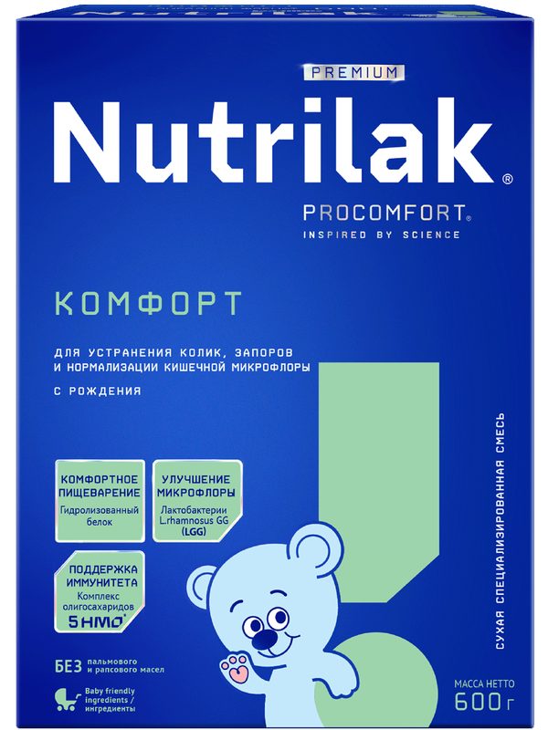 Молочная смесь Nutrilak Premium Комфорт, от колик и запоров, с рождения, 600 г