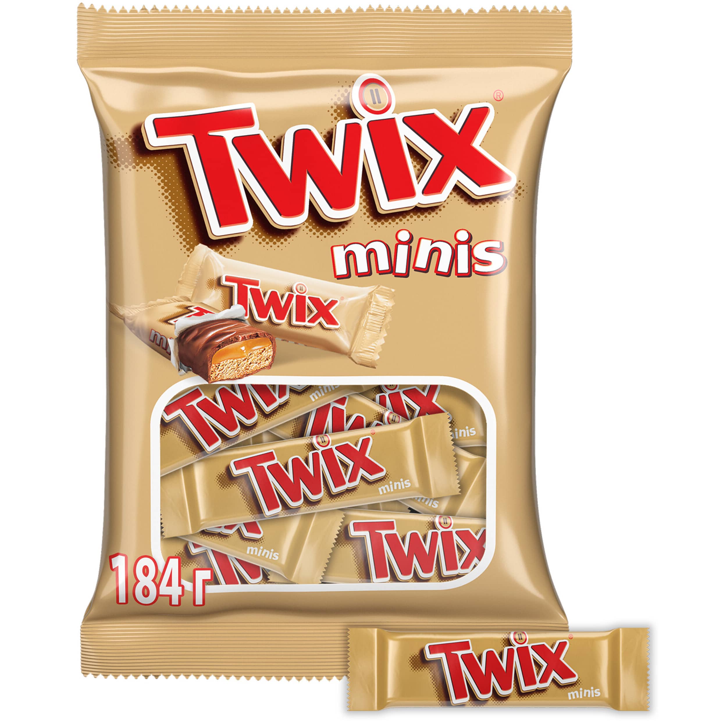 Шоколадные батончики Twix minis, печенье с карамелью в молочном шоколаде, набор батончиков, 184 г