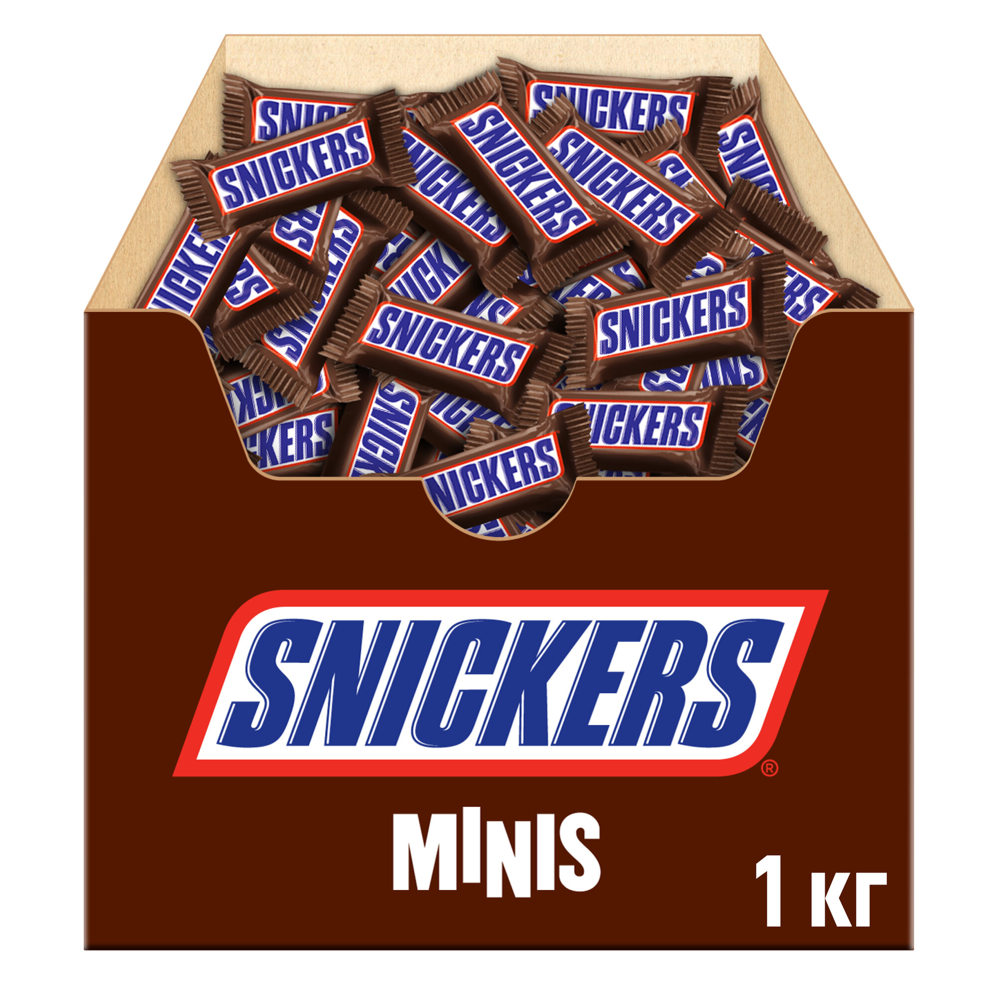 Шоколадные батончики Snickers minis, арахис, нуга и карамель в молочном шоколаде, конфеты 1 кг
