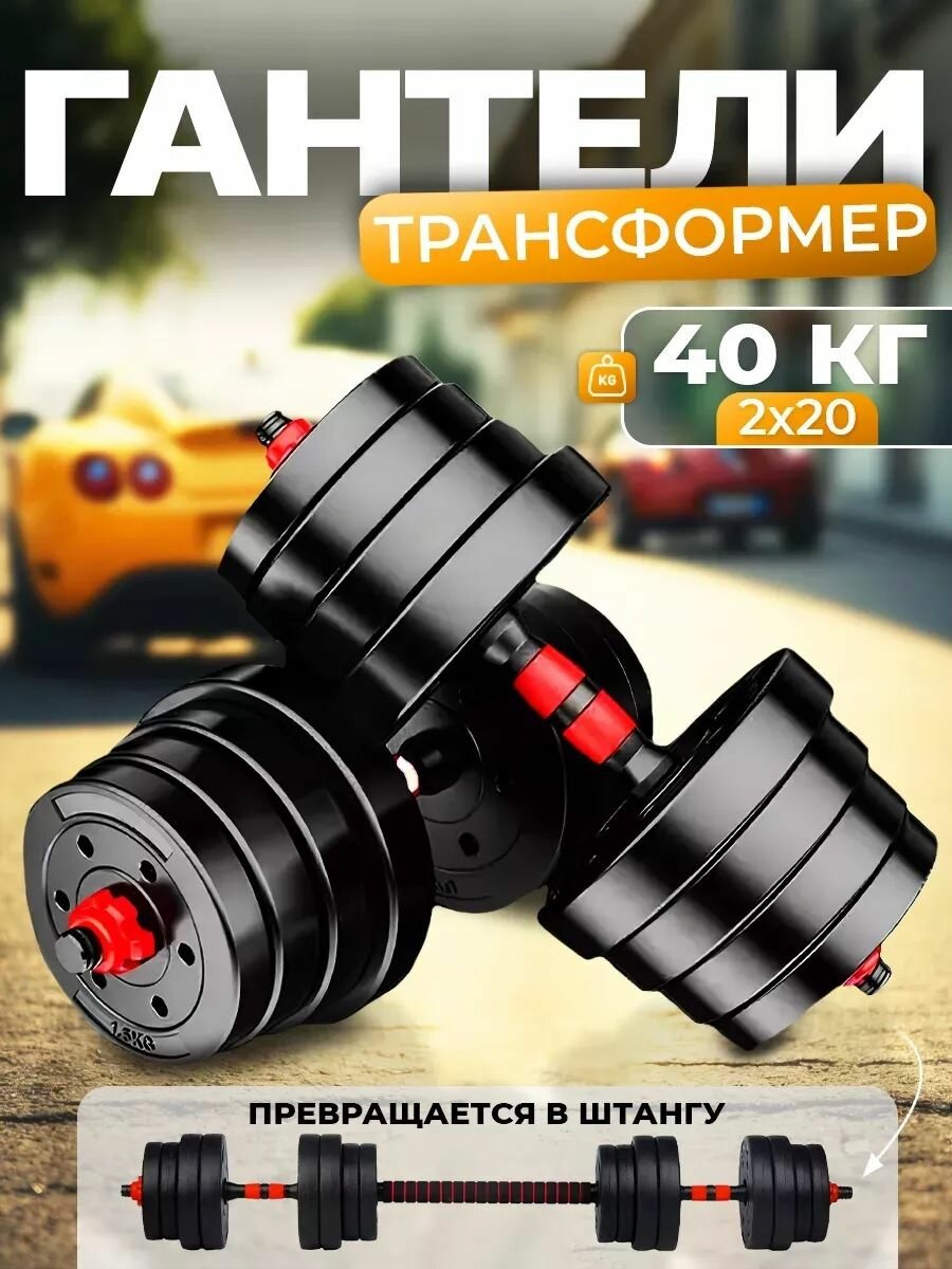 Za-Gym Гантели разборные набор 2 гантели по 20 кг+штанга, общий вес 40кг