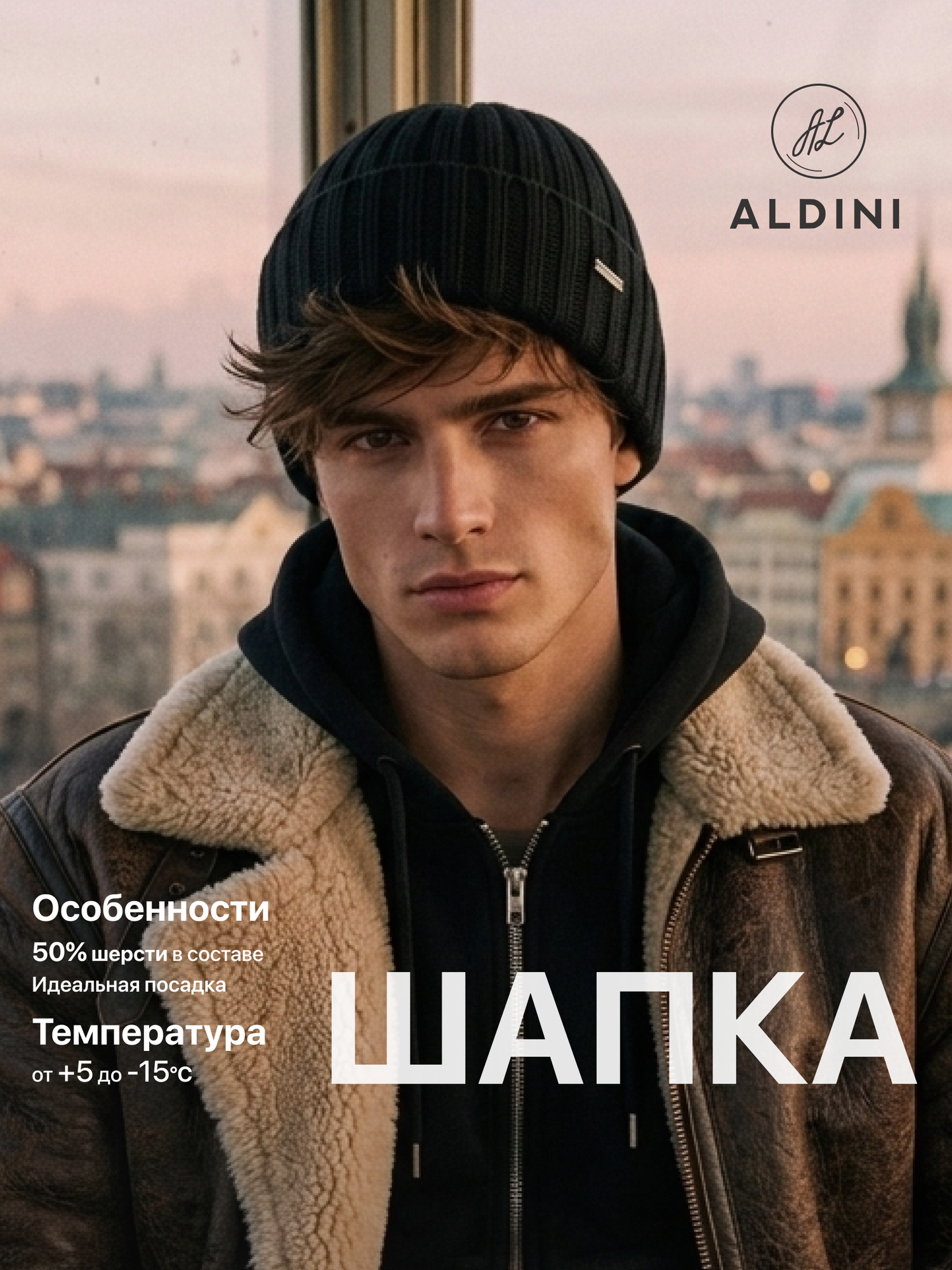 Шапка-бини ALDINI Томас для мужчин, размер 58-60, черный