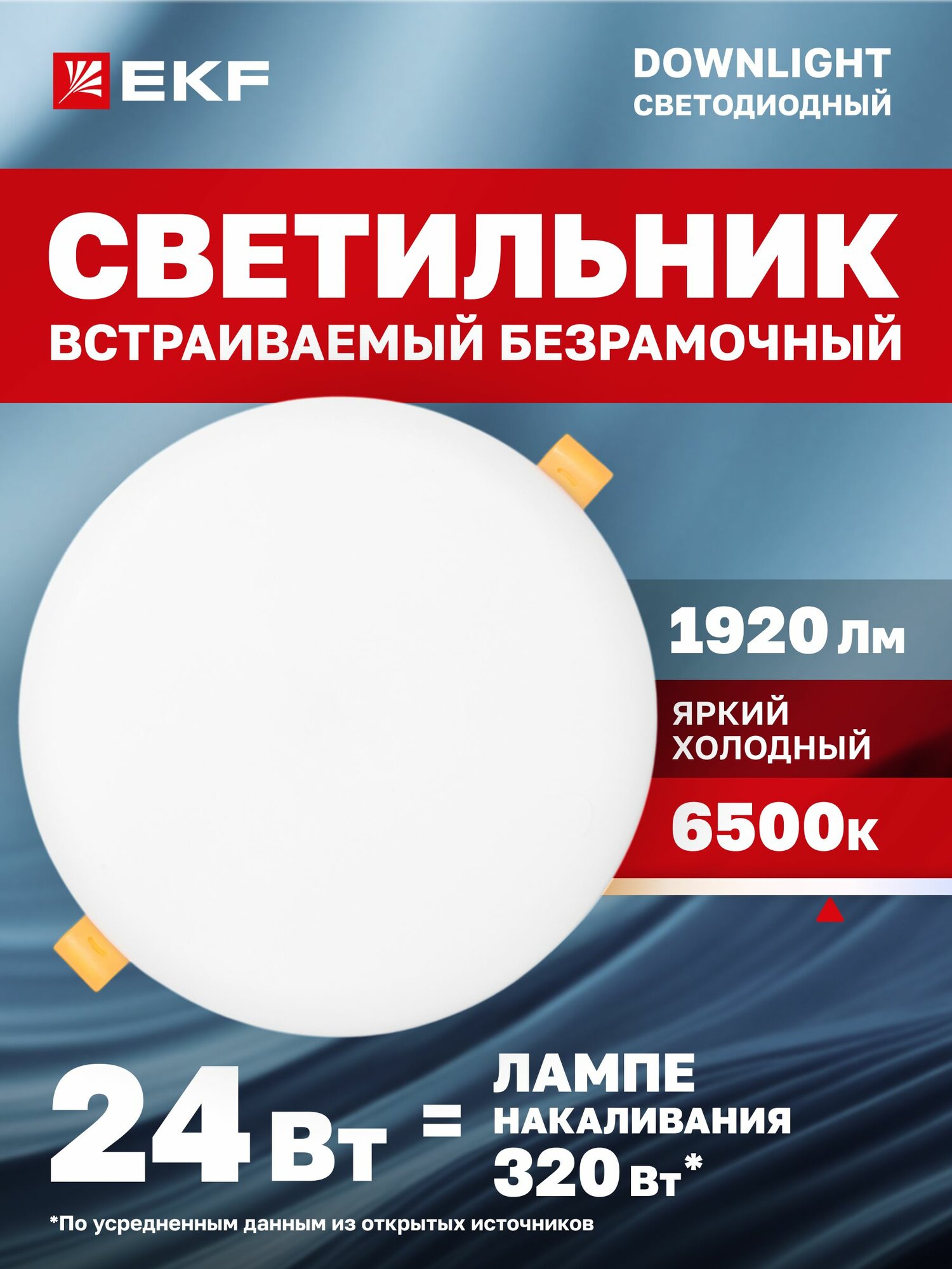 Светильник встраиваемый ДВО 1109 круглый 24Вт 6500K (холодный белый свет) IP20 LUMA EKF