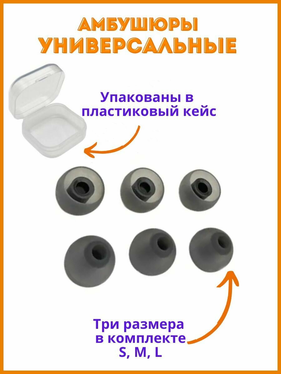 Амбушюры универсальные для наушников 3 пары, размеры S, M, L