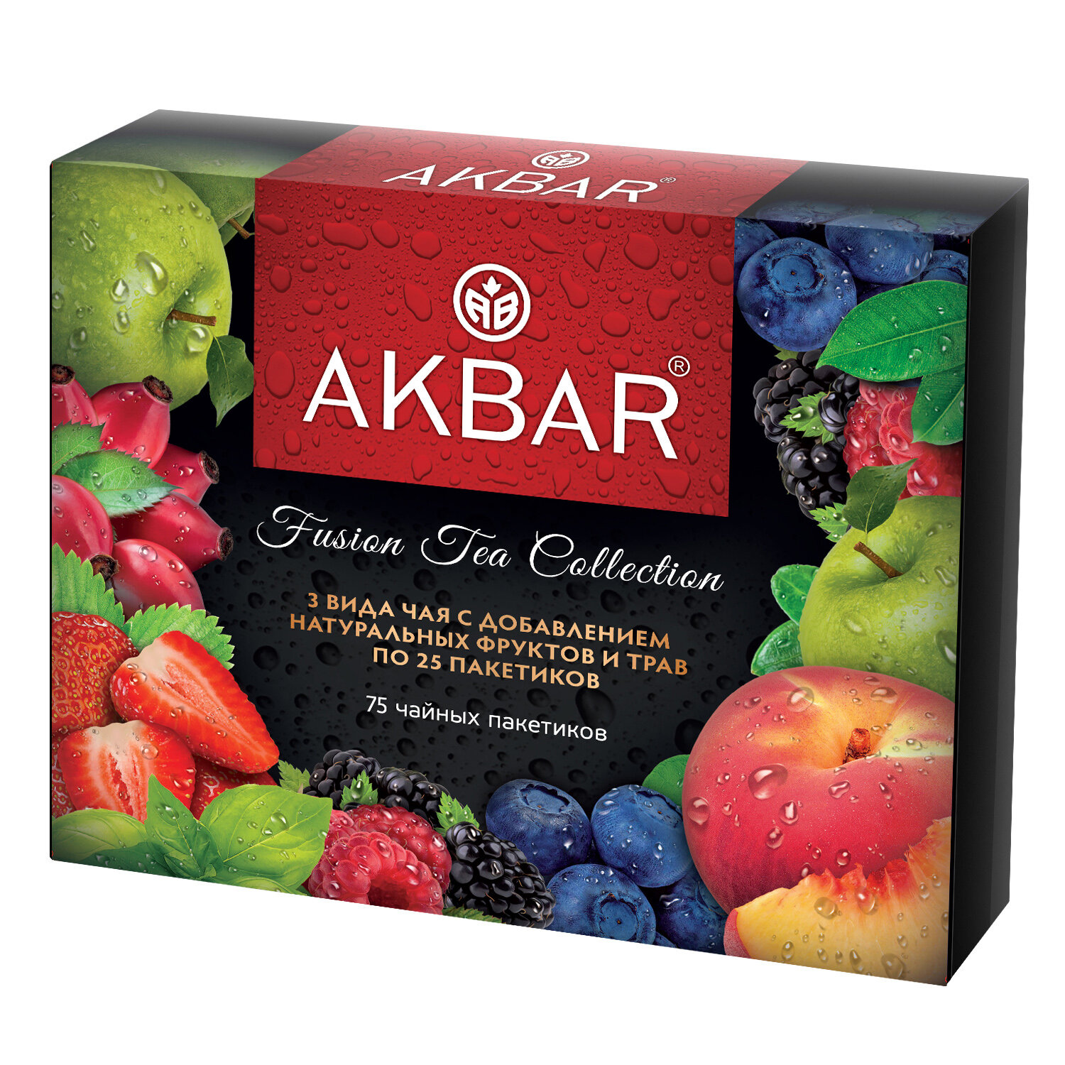 Подарочный набор чая Akbar, 3 вкуса, 75 пакетиков