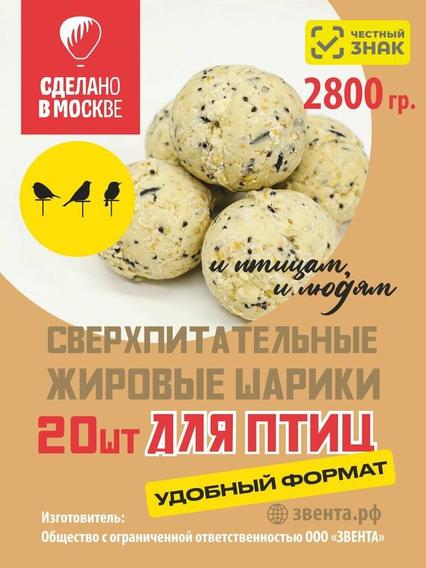Корм для лесных уличных птиц и Белок / жировые шарики /20 х 140 гр./1400 гр.