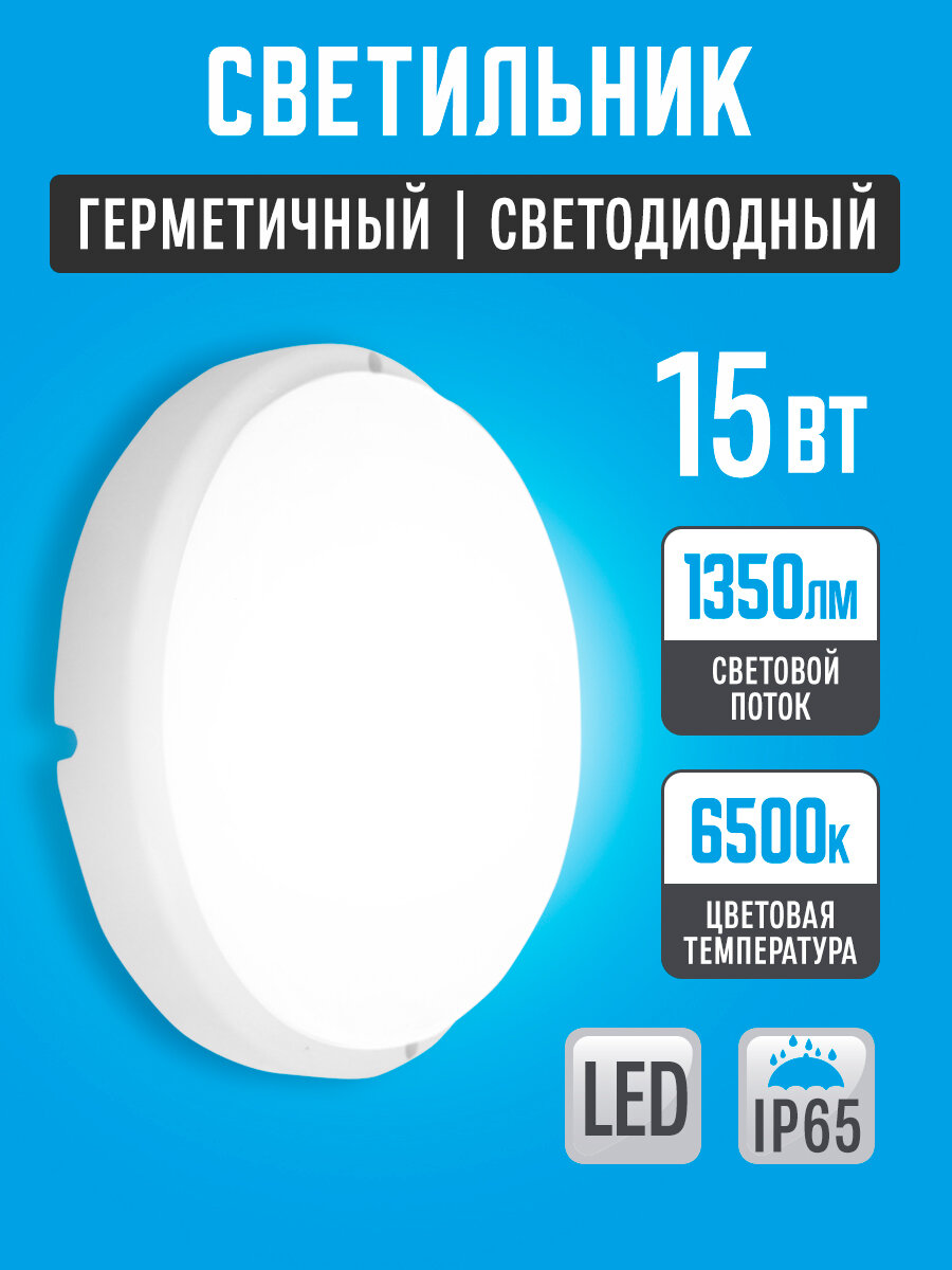 Светильник 15вт 6500К круг LEEK , светодиодный, влагозащищенный, IP65