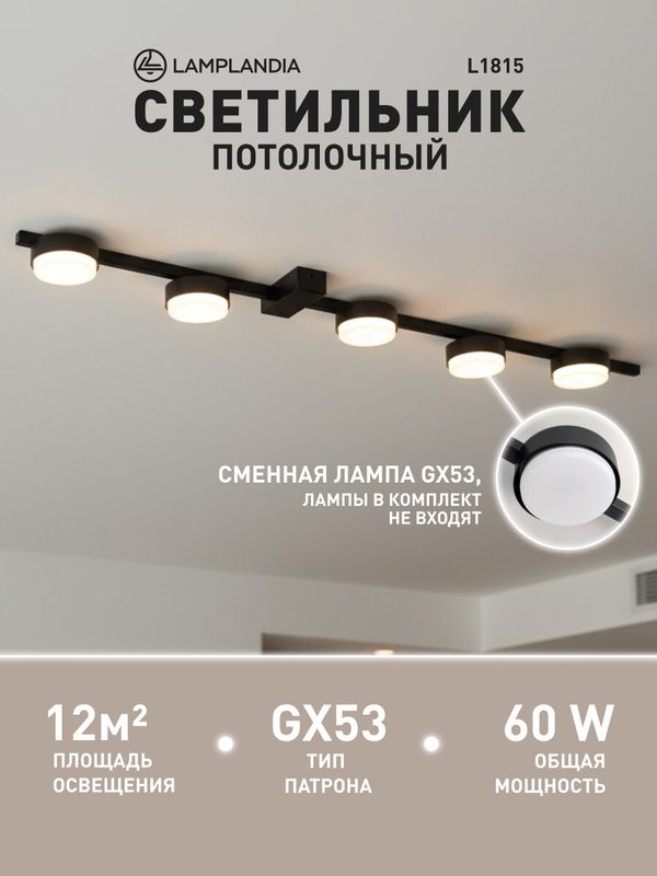 Светильник потолочный Lamplandia L1815 CIRCOLO CEILING BLACK, GX53*5 макс 12Вт