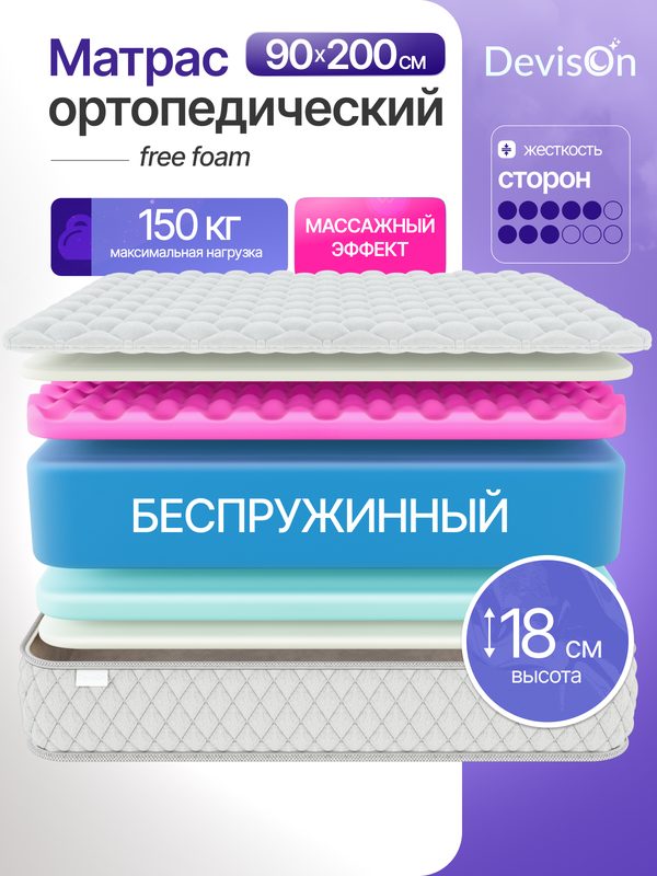 Матрас 90х200 см беспружинный ортопедический Devison Free Foam