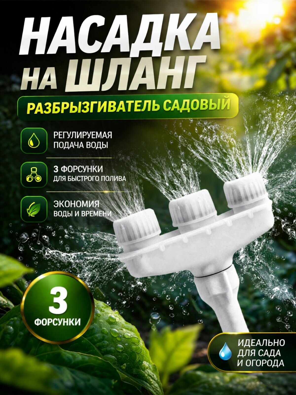 Насадка на шланг для полива, 3 сопла