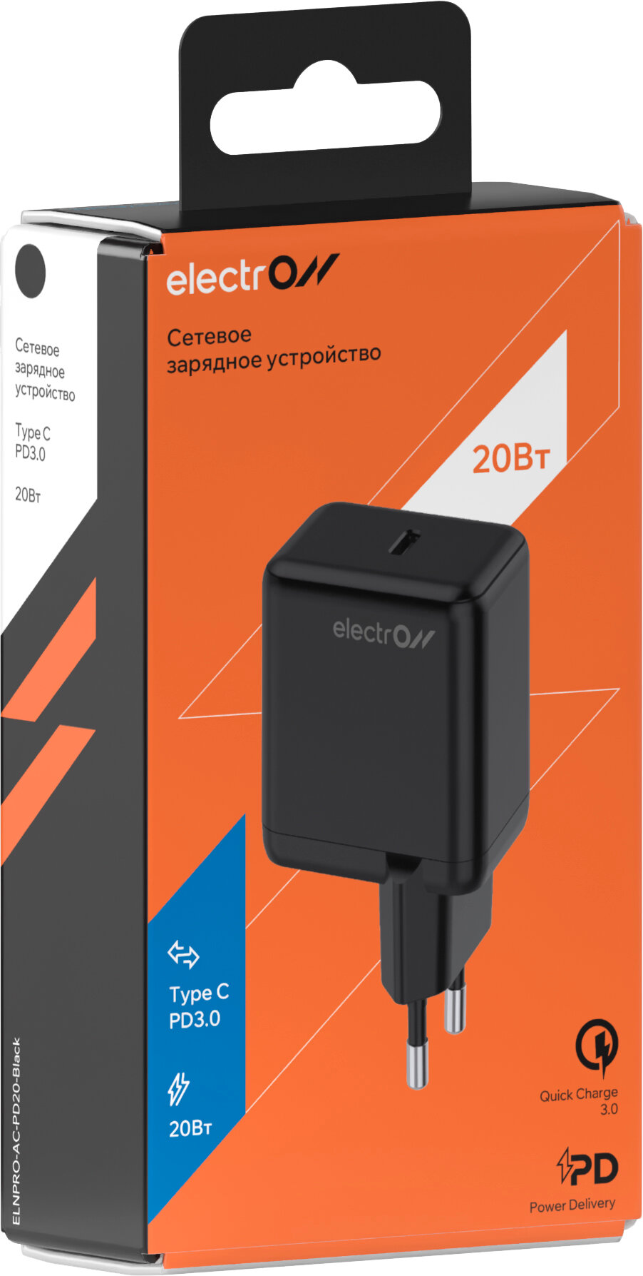 Сетевое зарядное устройство Electron 1*Type C, 20Вт черный (ELNPRO-AC-PD20)