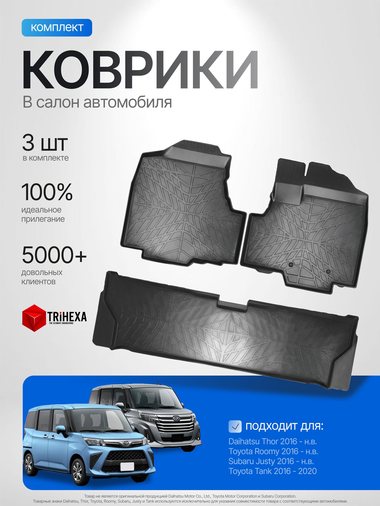 Комплект ковриков салона для Toyota Tank; Toyota Roomy; Daihatsu Thor; Subaru Justy V