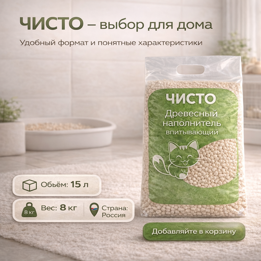 Наполнитель для кошачьего туалета древесный 15л