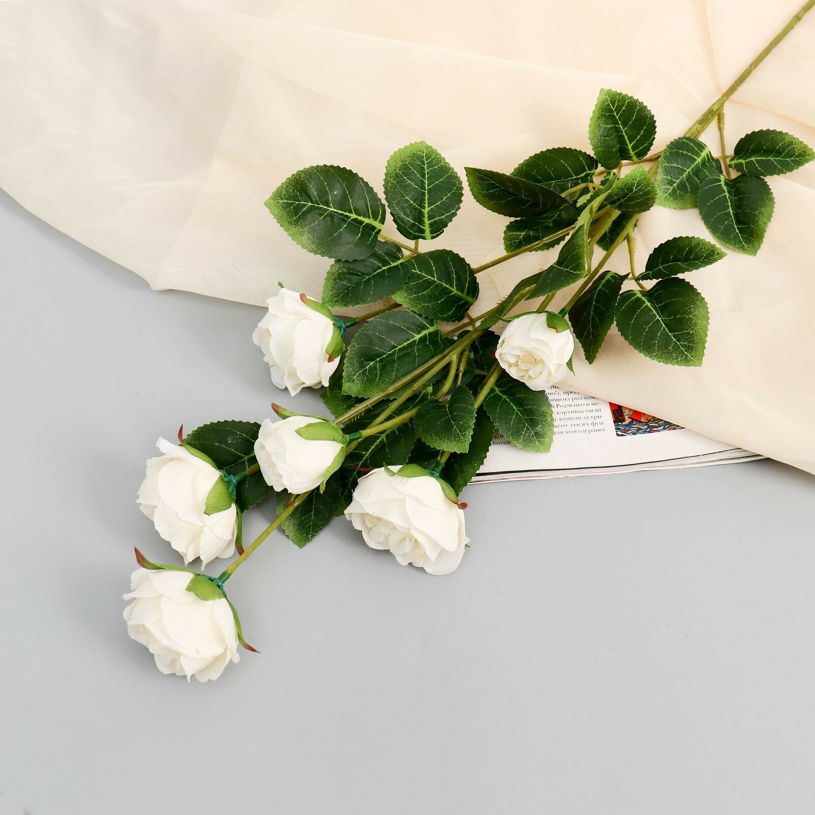 Искусственные цветы Poetry in flowers «Кустовая роза», белые, высота 80см