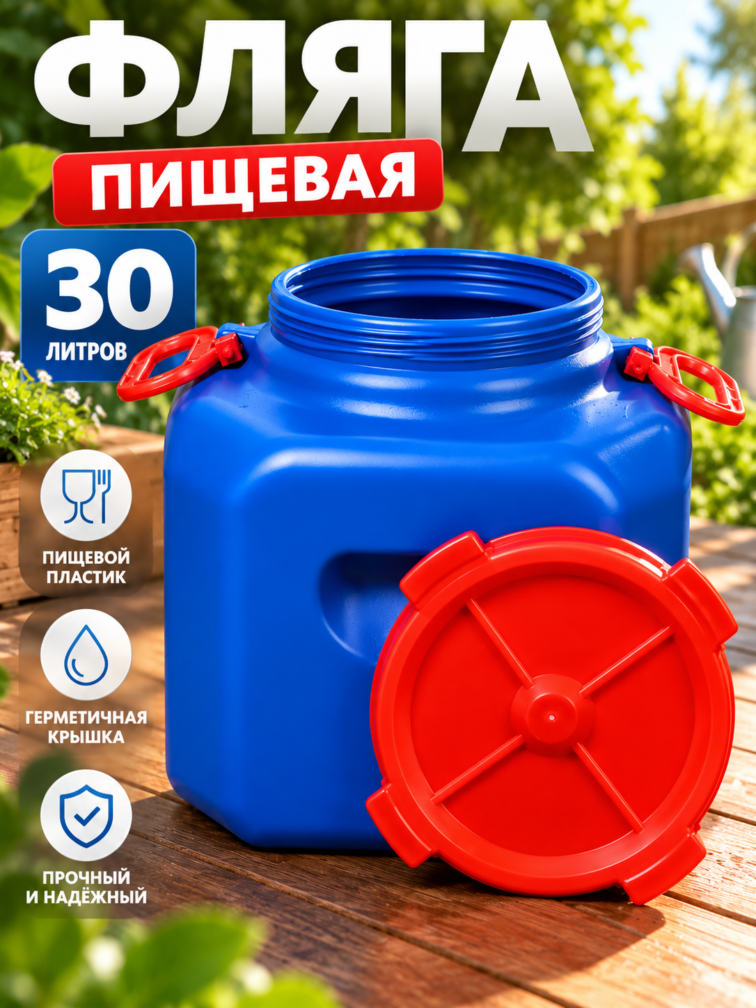 Фляга-бочка Сима-ленд, для пищевых продуктов, пластик, 30л, синяя