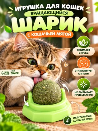Игрушка для кошек из кошачьей мяты "Вращающийся шарик" на основании, 5 х 4 см, зелёная