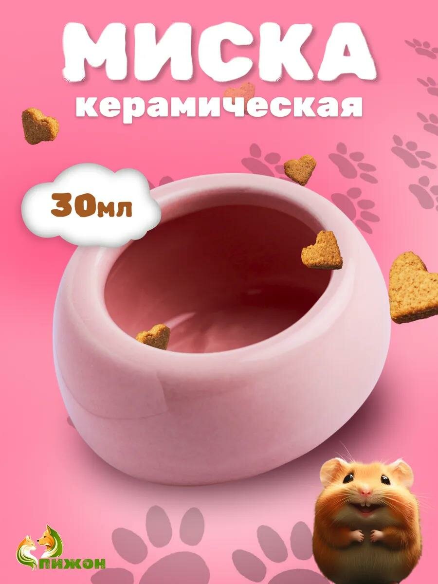 Миска керамическая для грызунов со скошенным краем 30 мл 5,7 х 5,7 х 3,5 см, розовая