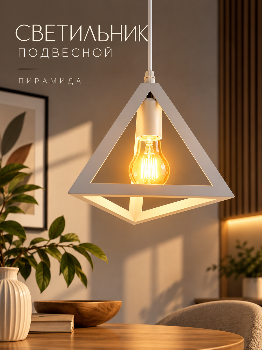 Светильник подвесной BayerLux "Пирамида" 1×40 Вт E27, размер 16×16×116 см, цвет белый