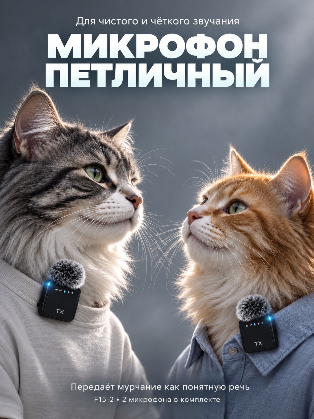 Микрофон петличный для iphone / android , петличка 2 шт, ANC+DSP чипы, реверберация