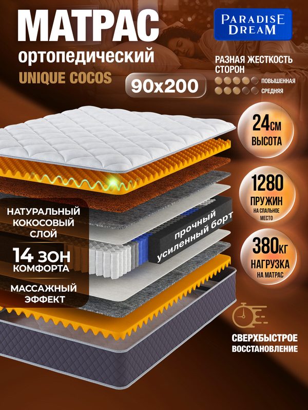 Матрас для кровати пружинный 90х200