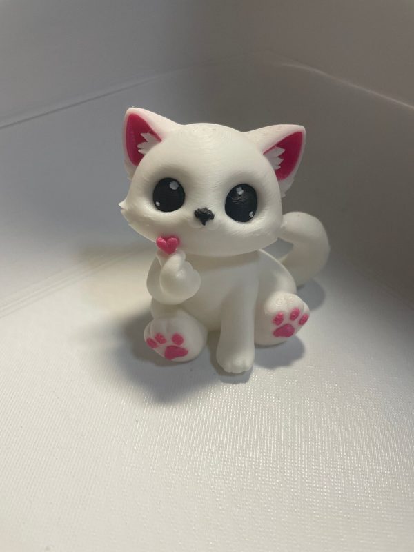 Фигурка "Кошечка с сердцем", пластик, 3D-принт, 6см, розовая, белая